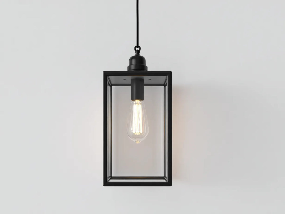 Lampada da parete per esterni a lanterna in metallo e vetro 22×22×48 cm - nero - design industriale sospeso