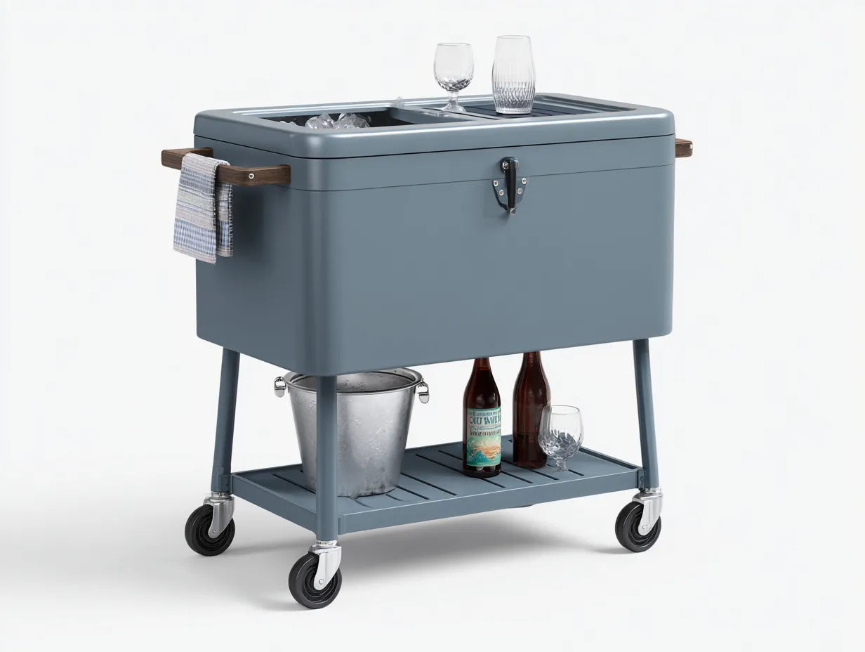 Scatola Isolata su ruote 82×54×86 cm - grigio blu - carrello con ripiano e piano superiore per esterni
