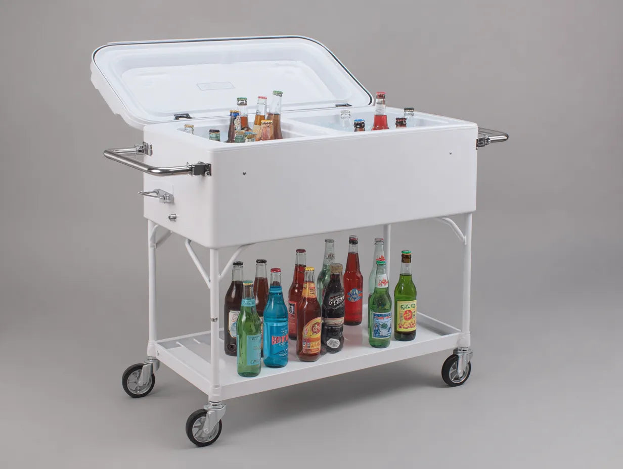 Scatola isolata da esterno 118×62×96 cm - bianco - carrello con coperchio e ruote