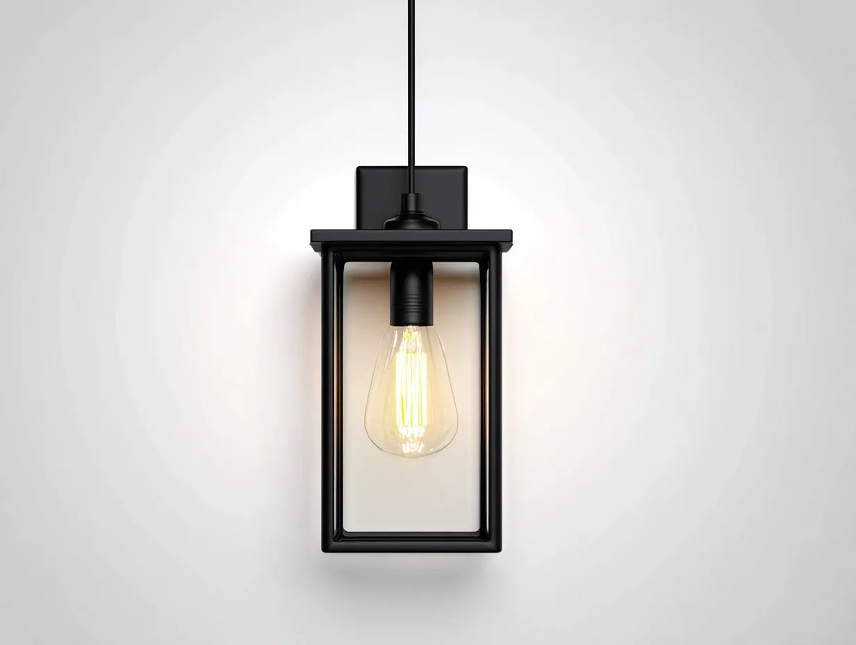 Lampada Da Parete Per Esterni 22×18×46 cm - metallo nero e vetro trasparente - lanterna geometrica