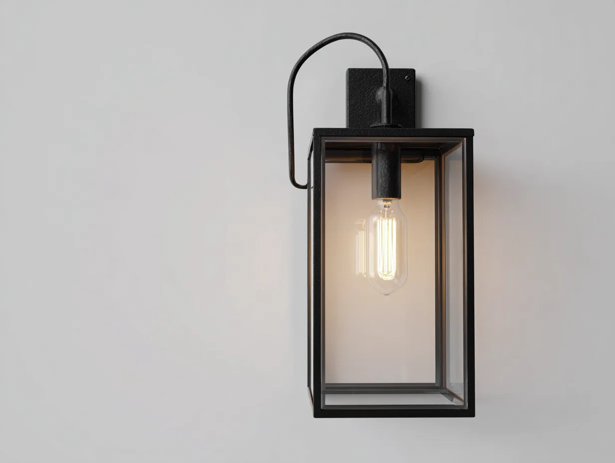 Lampada da parete per esterni in metallo e vetro 20×24×52 cm - nero - lanterna verticale con braccio curvo