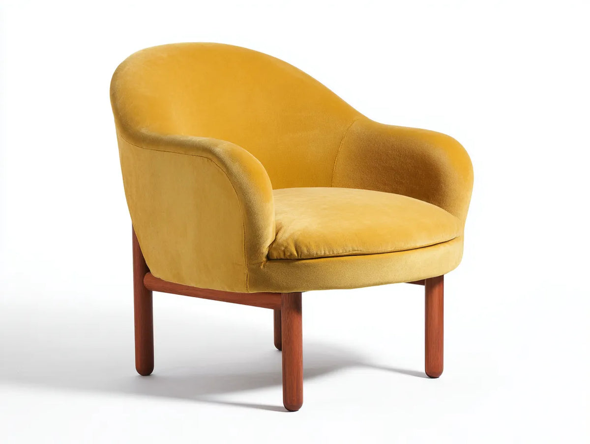 Poltrona lounge in tessuto e legno 79×80×82 cm - giallo/marrone - profilo curvo rétro per soggiorno