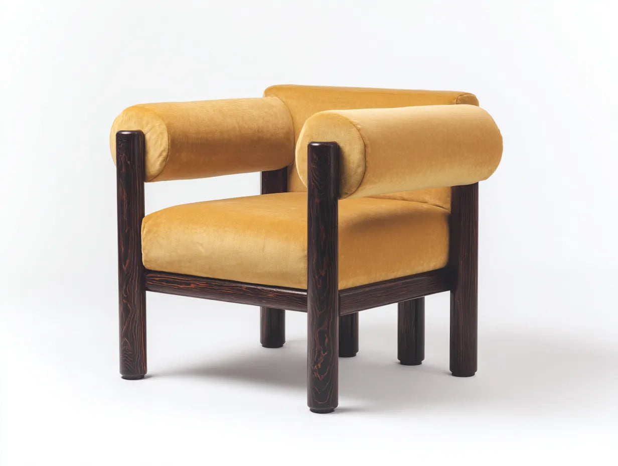 Poltrona in tessuto 78×76×82 cm - senape - telaio in legno per soggiorno