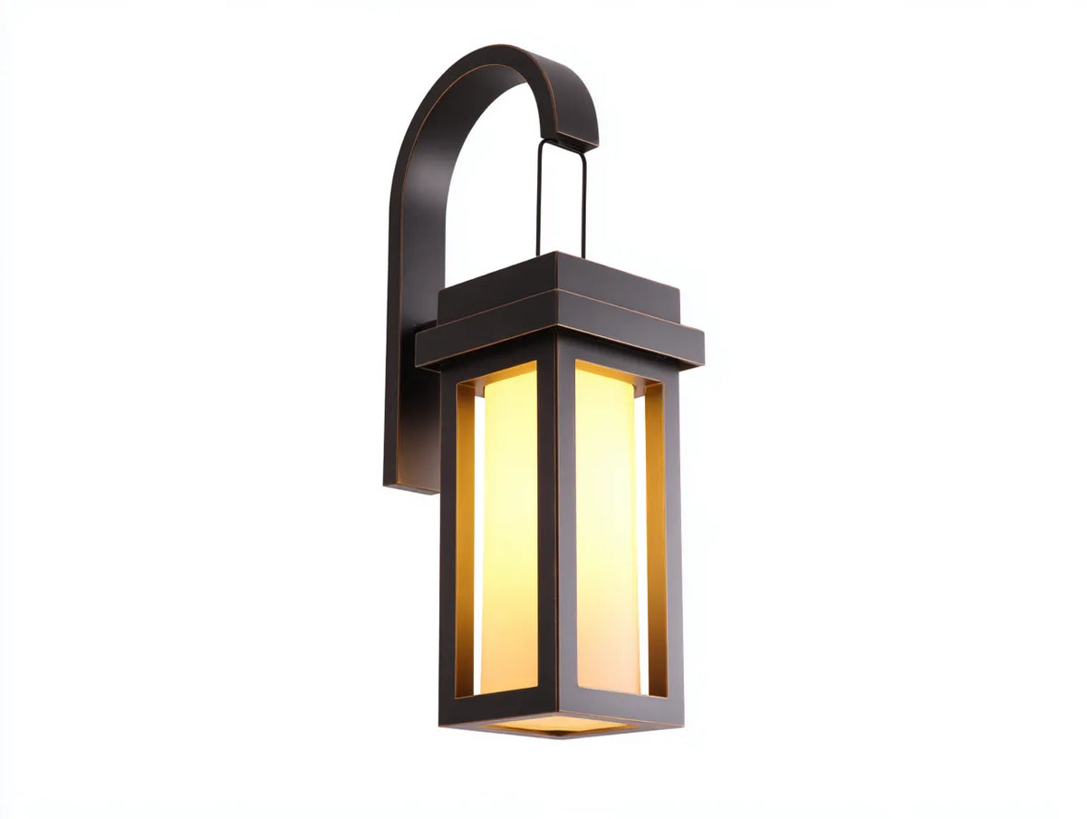 Lampada Da Parete Per Esterni All'Aperto 24×20×54 cm - metallo marrone scuro e vetro satinato - lanterna sospesa moderna