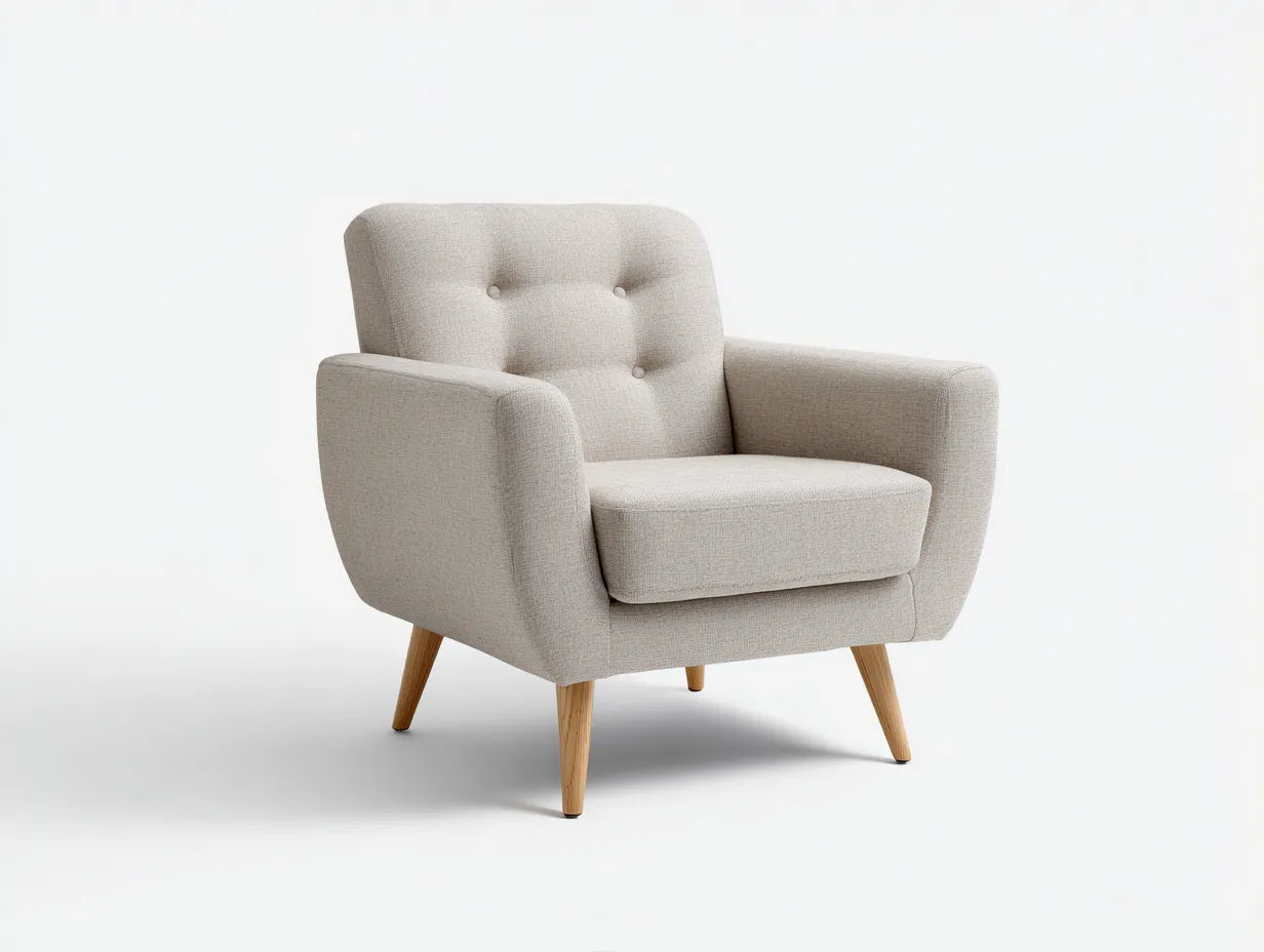 Poltrona in tessuto e legno 82×78×86 cm - beige/marrone - design rétro morbido per soggiorno