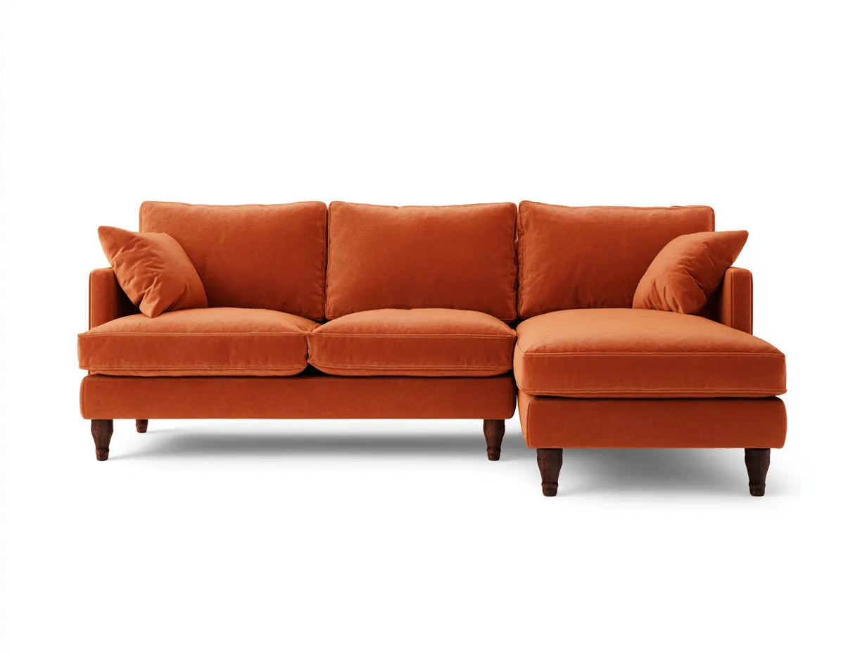 Divano angolare in tessuto 275×175×82 cm - arancione - chaise rialzata moderna