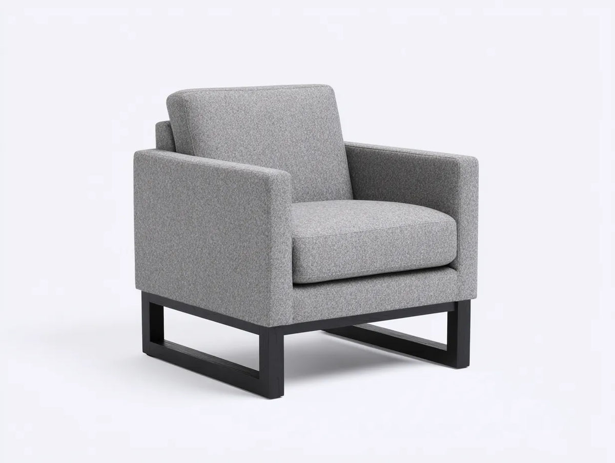 Poltrona in tessuto con base in legno 80×82×84 cm - grigio/nero - design geometrico moderno per soggiorno