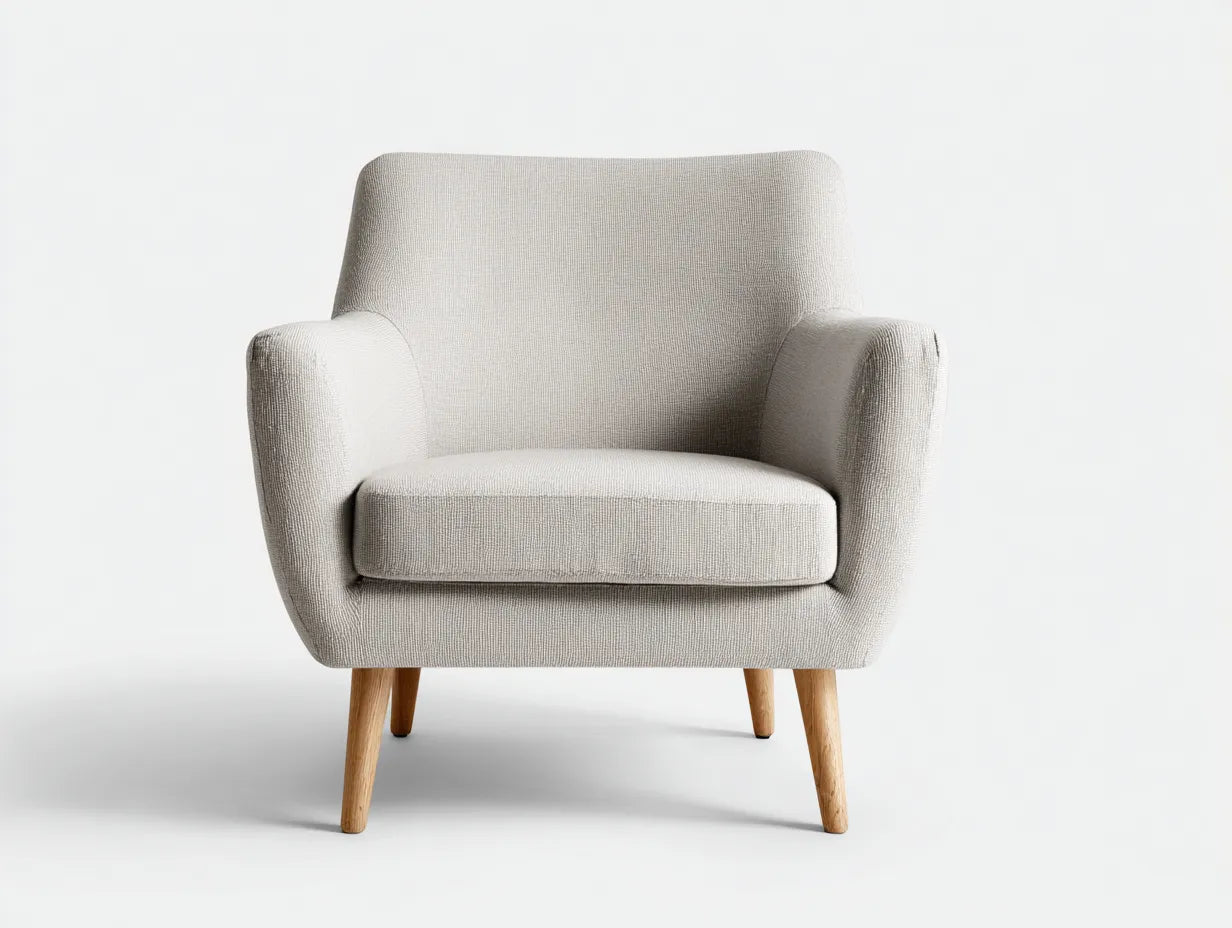Poltrona in tessuto 82×78×84 cm - grigio chiaro - forma avvolgente con base in legno