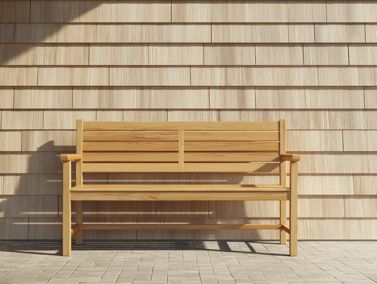 Panca da esterno in legno 150×57×84 cm - legno chiaro - schienale a listelli