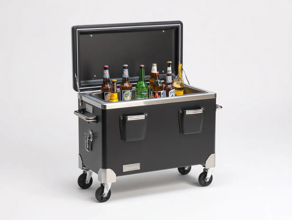 Scatola isolata da esterno 92×56×86 cm - nero - carrello refrigerante su ruote
