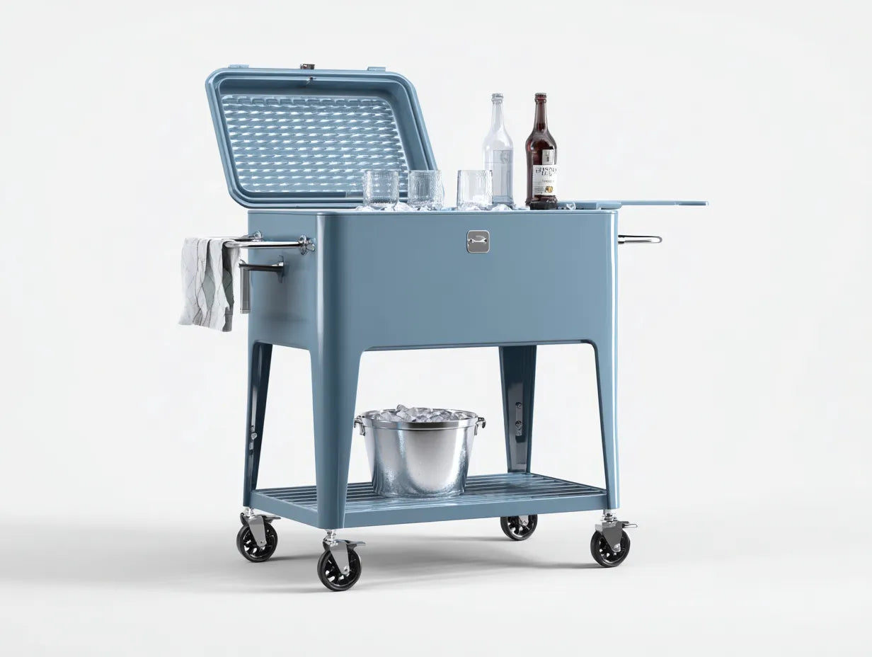 Scatola Isolata All'Aperto 96×52×92 cm - metallo blu chiaro - contenitore termico mobile per bevande