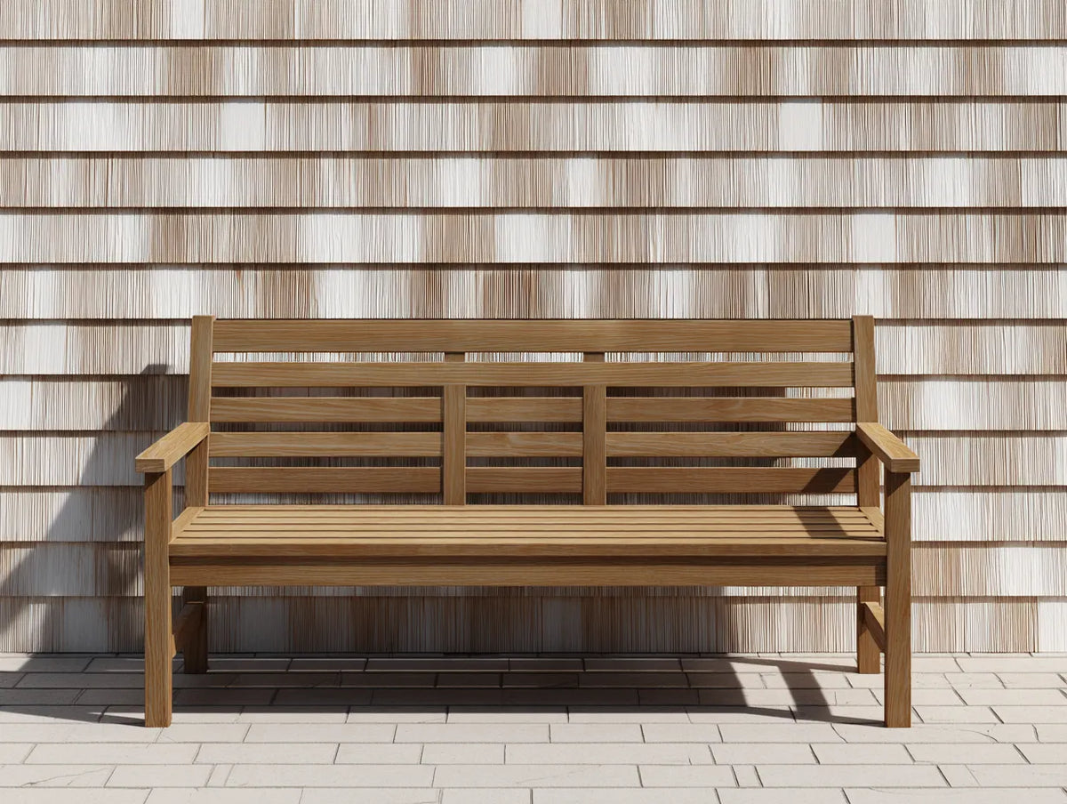 Panca da esterno in legno 155×60×90 cm - marrone - stile classico a doghe con braccioli