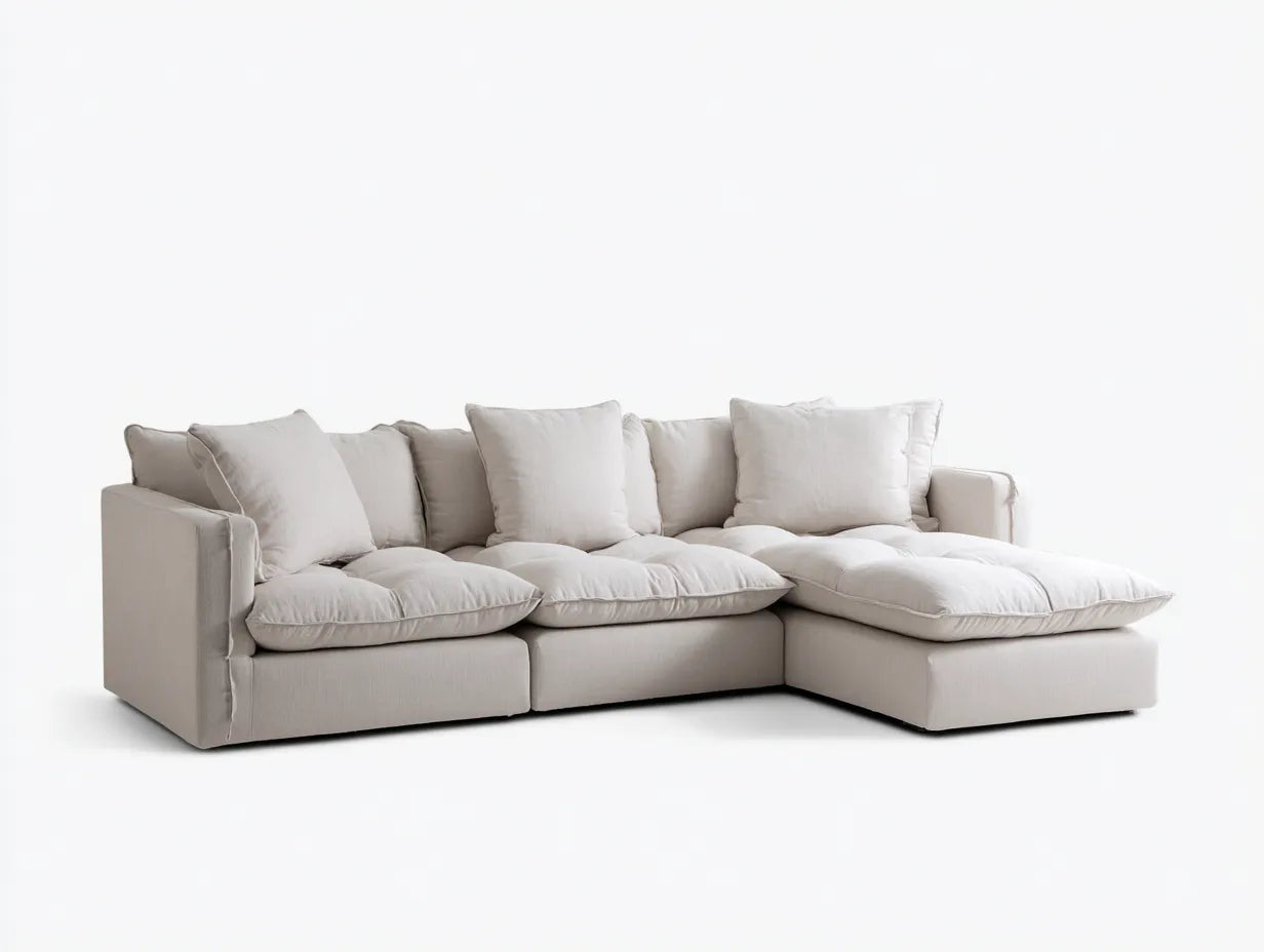 Divano angolare in tessuto 295×190×78 cm - avorio - chaise dal profilo morbido