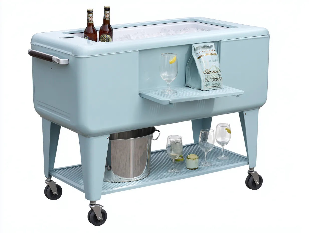 Scatola Isolata All'Aperto 108×56×90 cm - metallo azzurro - carrello refrigerante mobile con coperchio