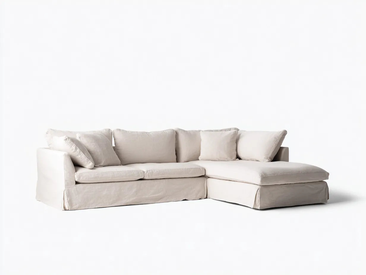 Divano angolare in tessuto 310×205×72 cm - bianco - modulare con chaise