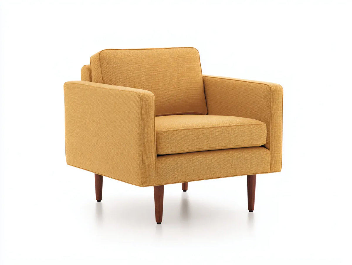 Poltrona in tessuto 84×80×82 cm - giallo senape - struttura rialzata in legno per soggiorno