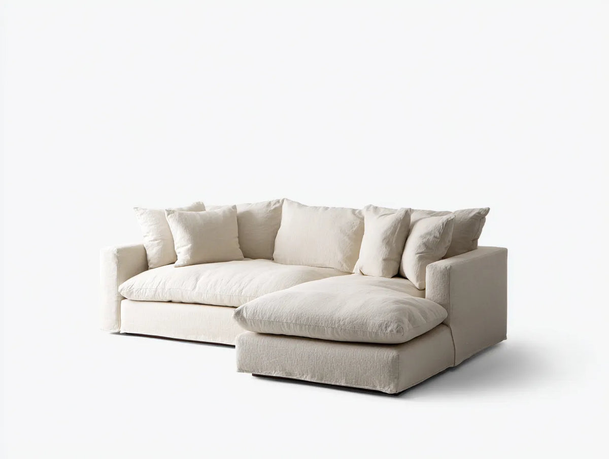 Divano modulare con chaise longue in tessuto 300×180×80 cm - avorio - struttura lineare per soggiorno