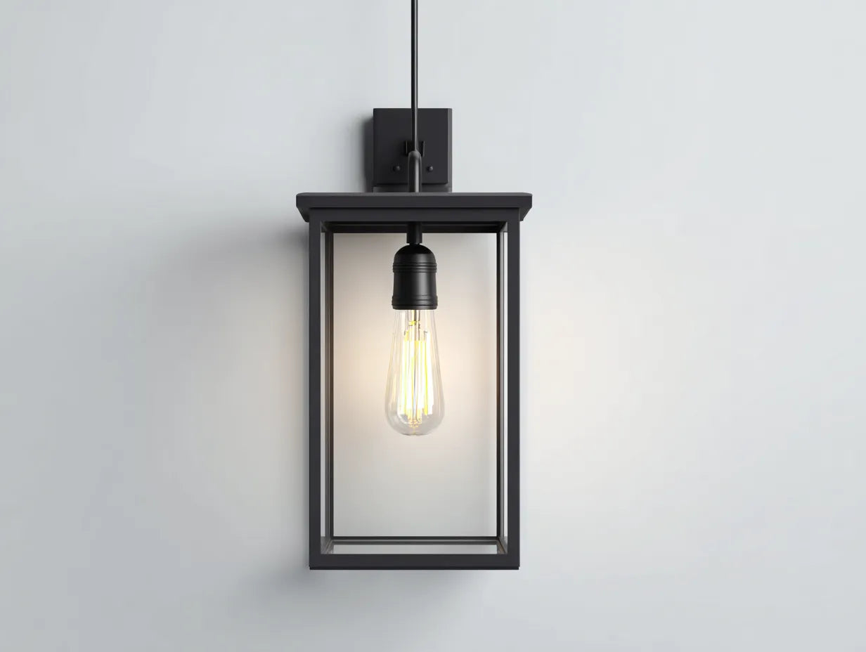 Lampada Da Parete Per Esterni 25×20×52 cm - metallo nero e vetro trasparente - lanterna verticale moderna