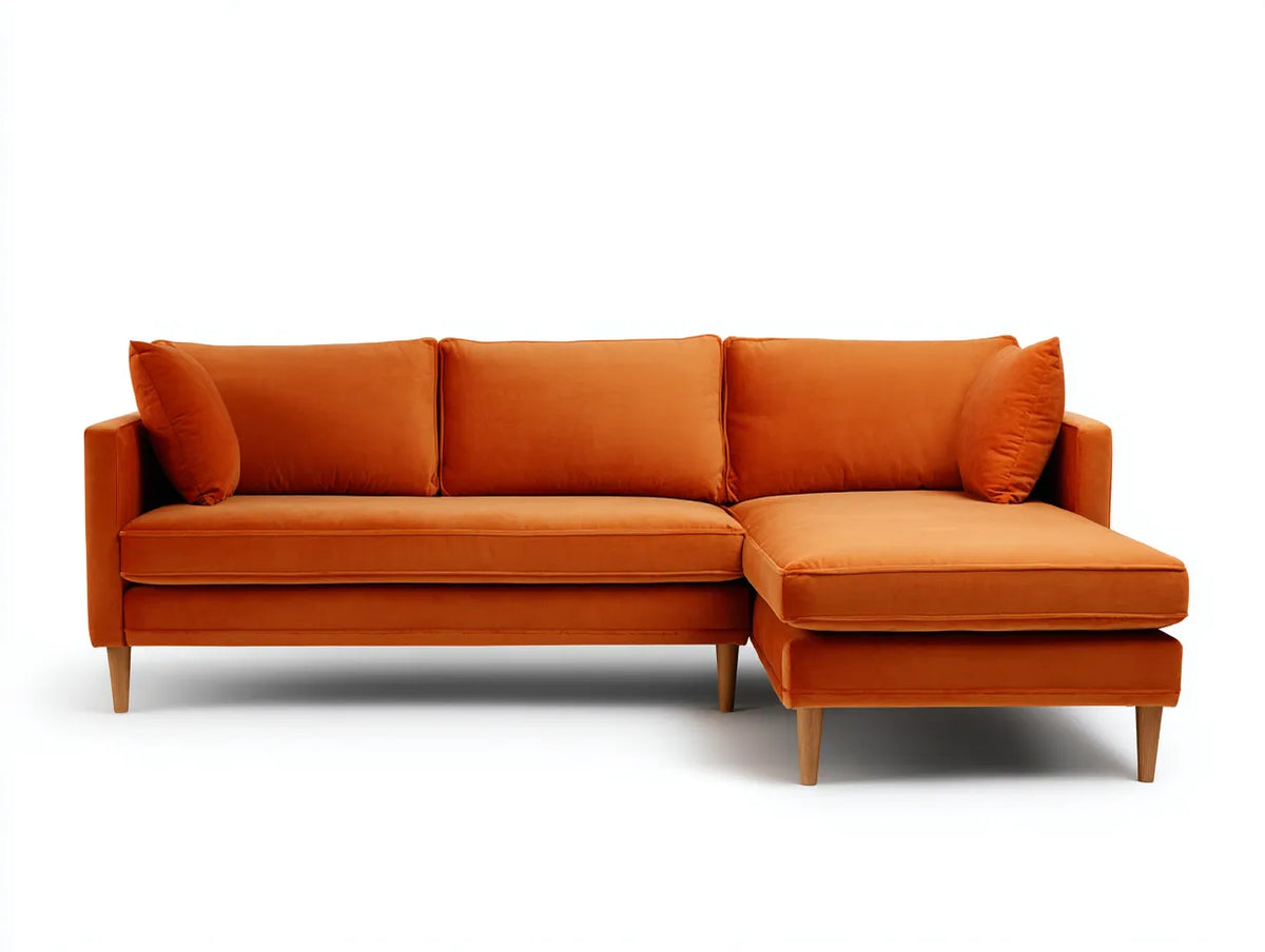 Divano angolare con chaise longue in tessuto 285×165×84 cm - arancione - design contemporaneo rialzato per soggiorno
