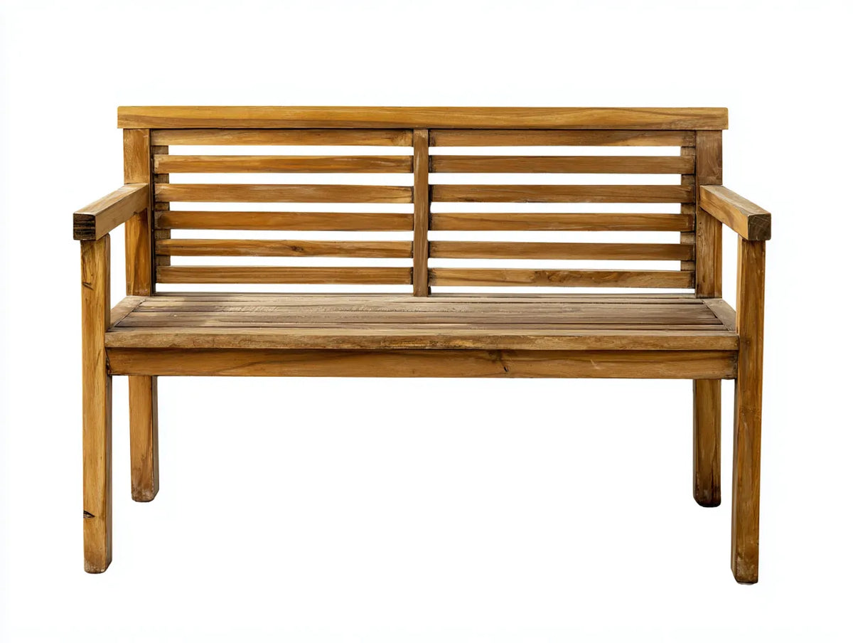 Panca da esterno in legno 125×58×88 cm - marrone - design a doghe con braccioli per giardino